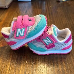 New Balance Pink and Green Sneakers with Velcro Closure